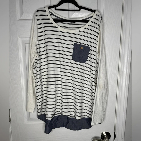 Lane Bryant Striped Shirt Long Sleeve Top Faux Button Hi-Low Hem Plus Size 18/20 - Picture 1 of 5